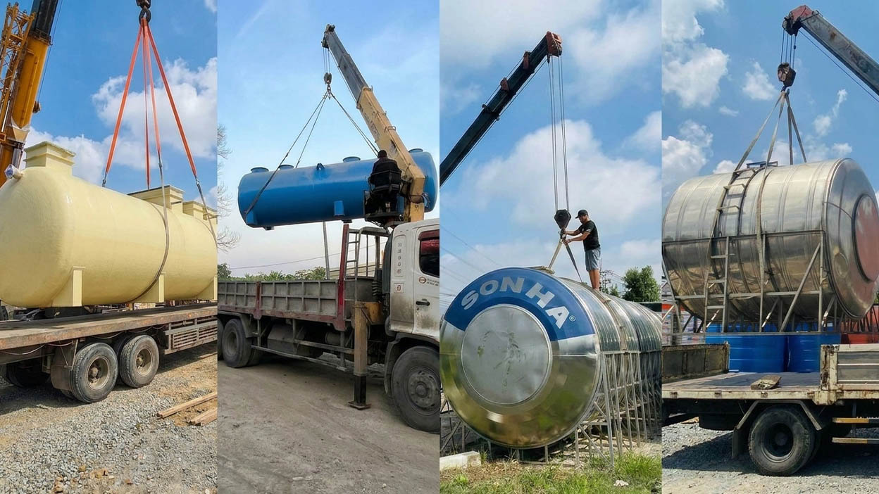 Cẩu téc nước dân dụng và bồn nước công nghiệp