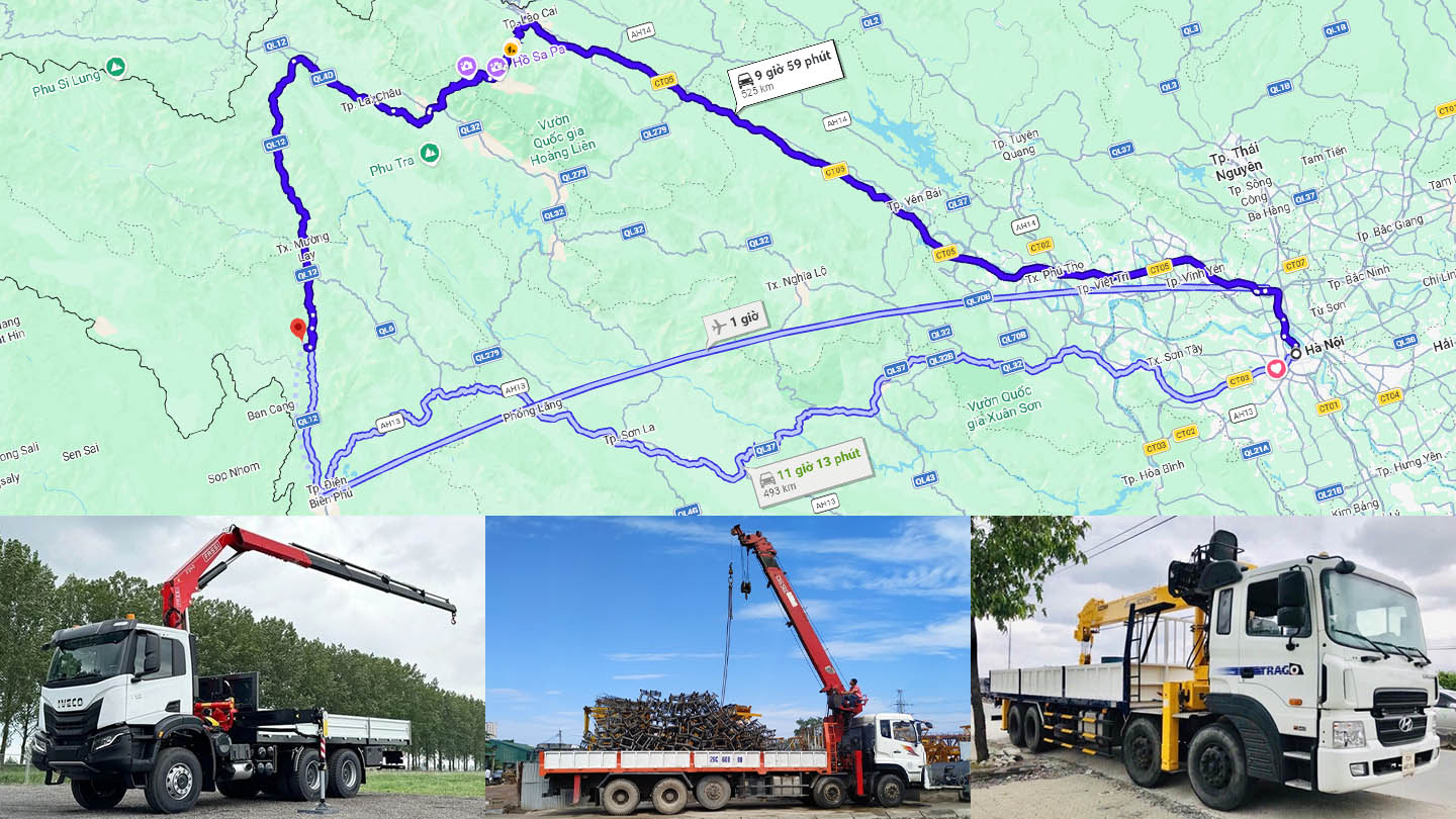 Vận chuyển hàng nặng Hà Nội - Điện Biên bằng xe cẩu tự hành chuyên nghiệp
