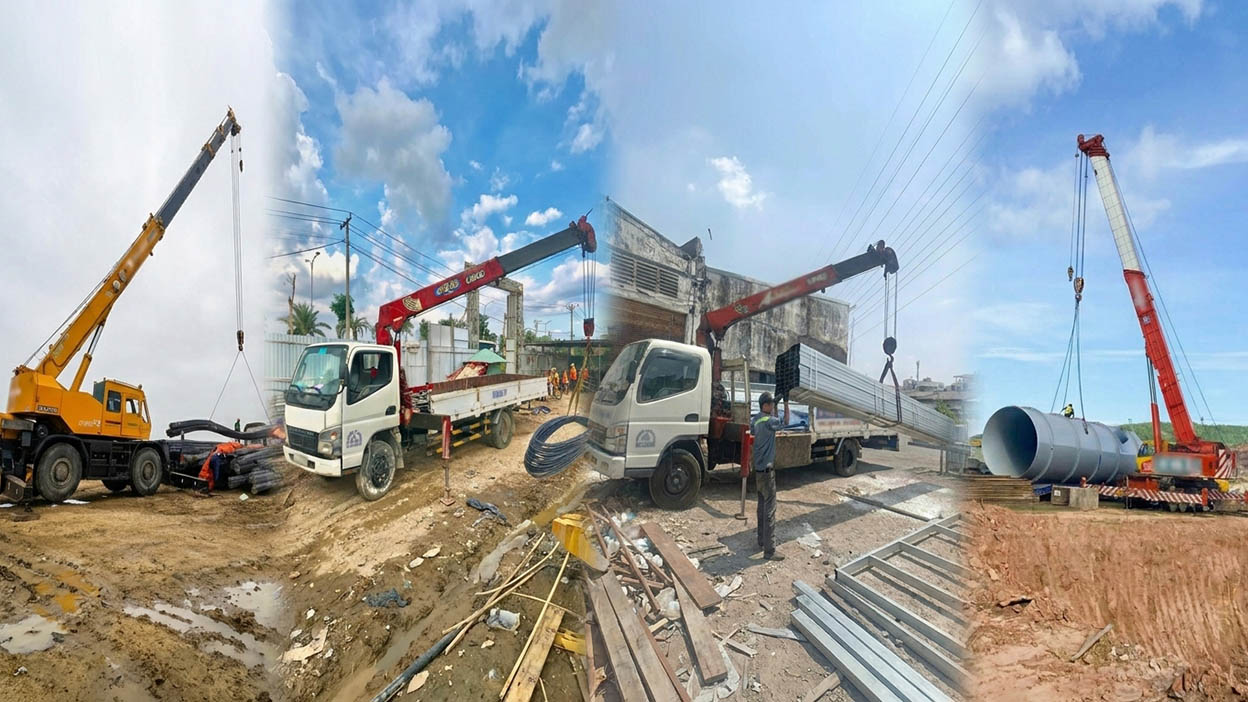 Cho thuê xe cẩu nâng hạ và vận chuyển các loại sắt thép