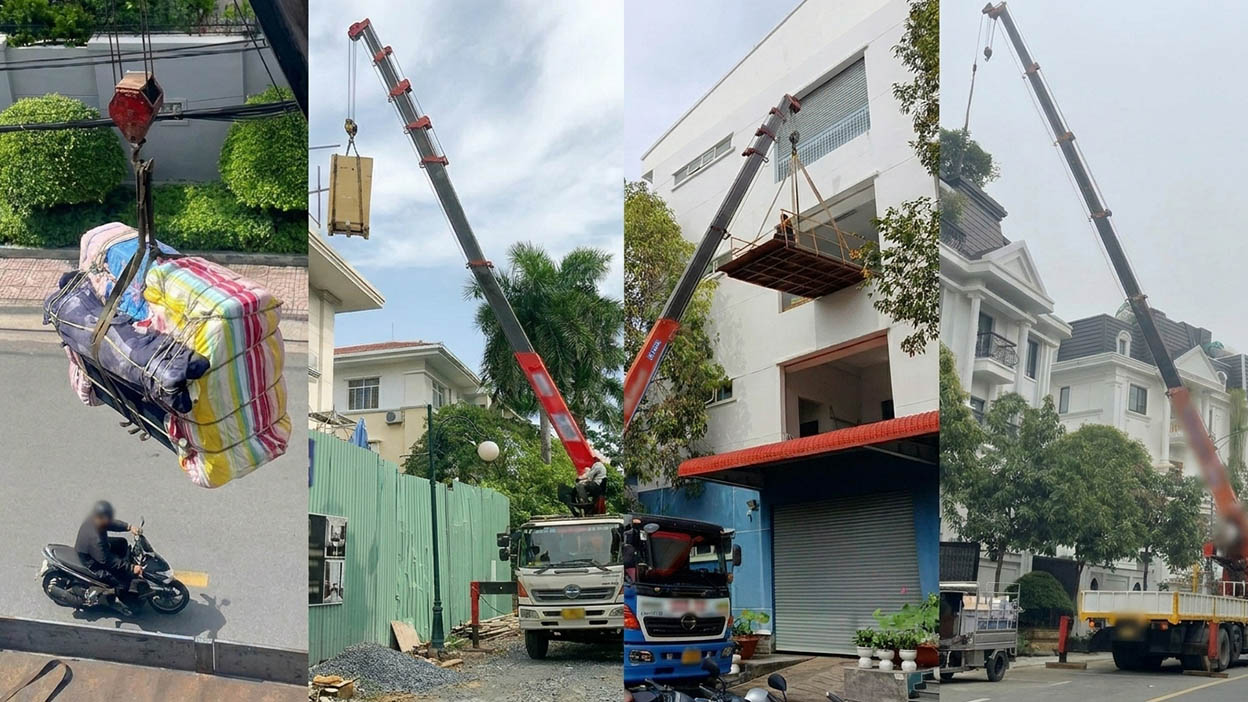Cho thuê xe cẩu nội thất: Sofa, Piano, Tủ, Đồ gỗ lên cao
