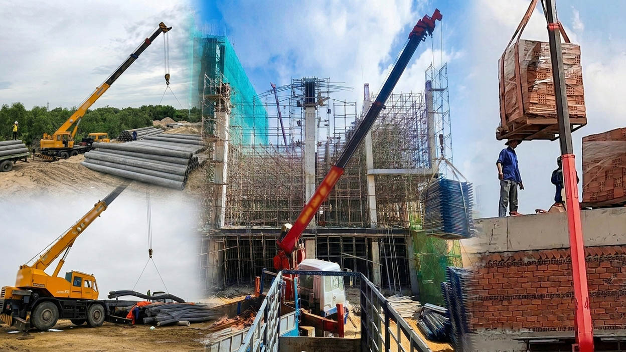Cho thuê xe cẩu bốc xếp vật liệu xây dựng