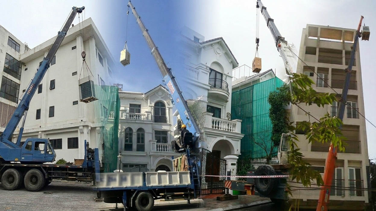 Xe cẩu điều hòa, cục nóng, hệ thống không khí, dàn nóng lạnh VRV/VRF