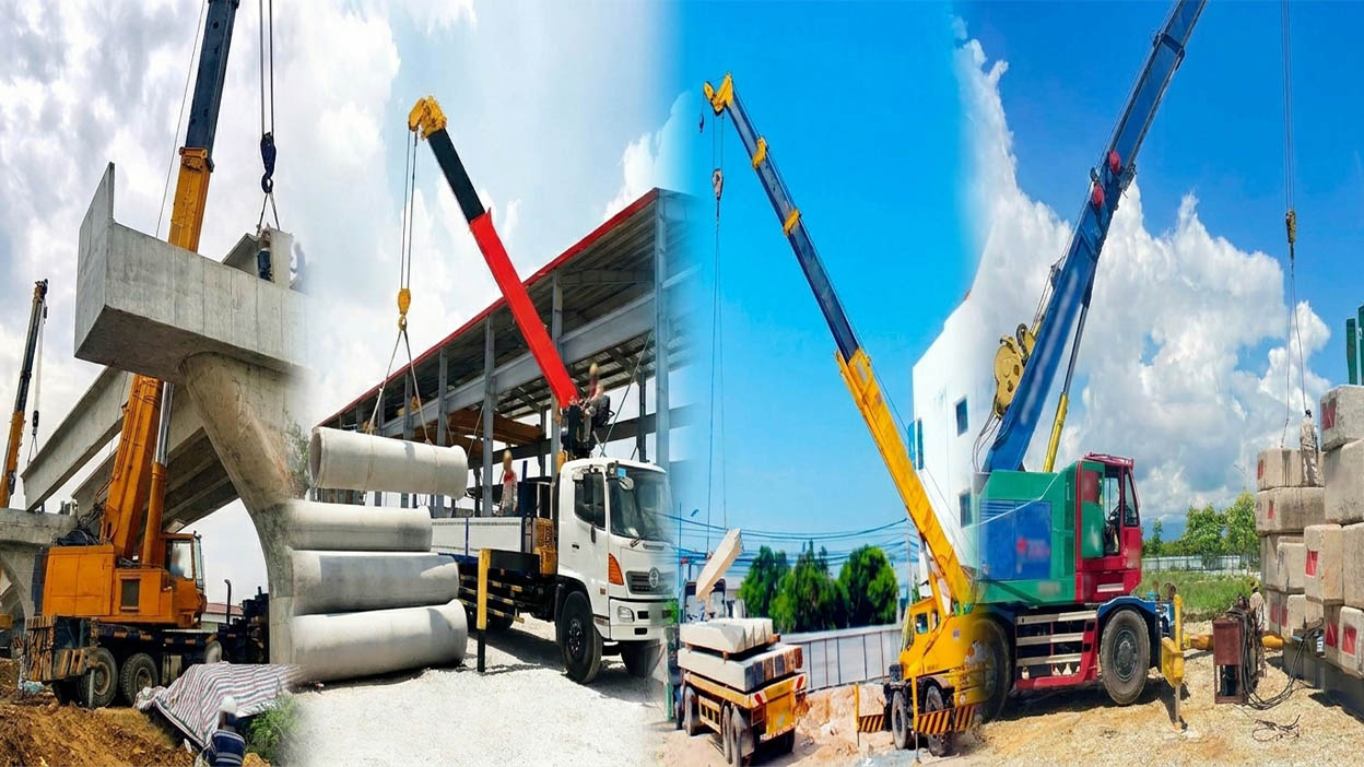 Cho thuê xe cẩu nâng hạ cọc, ống, dầm bê tông