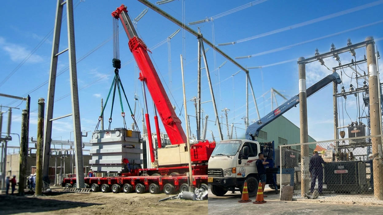 Cho thuê xe cẩu vận chuyển, nâng hạ và hỗ trợ lắp đặt trạm biến áp